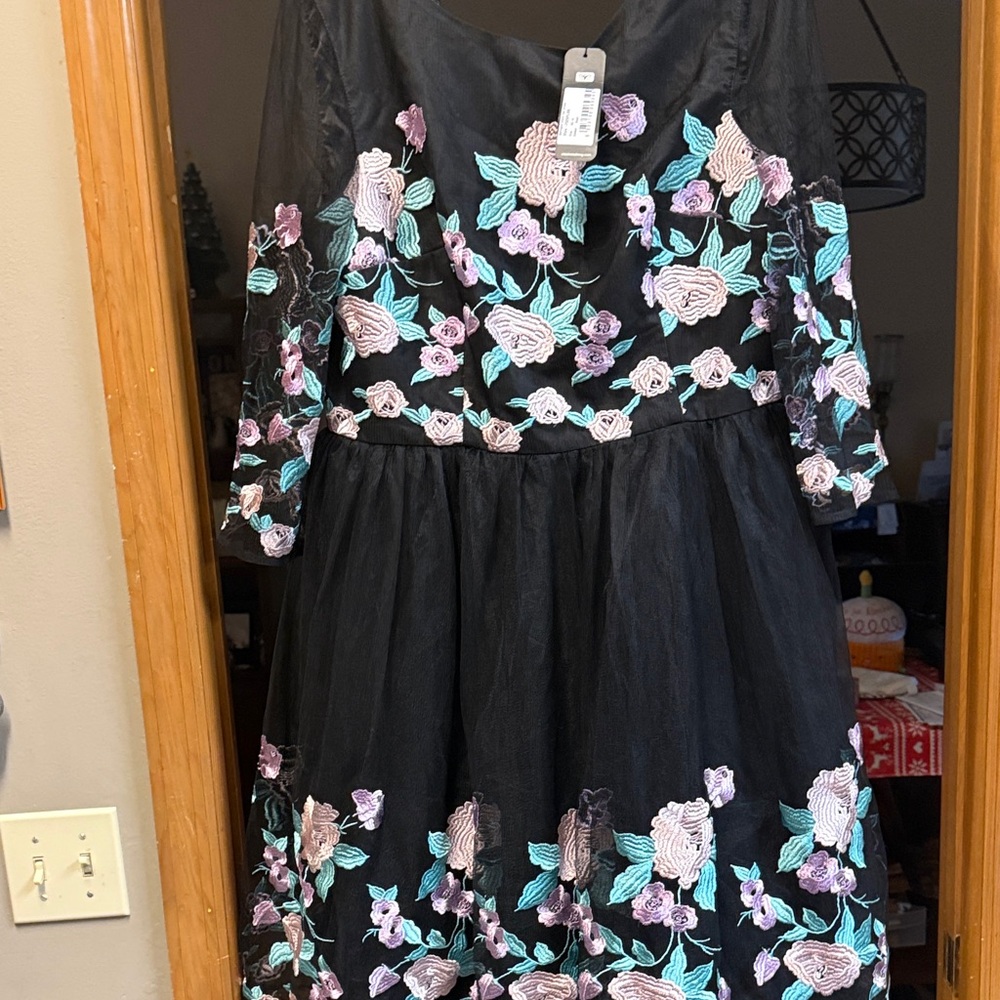 Chi Chi London Black Dress with Floral Embroidery